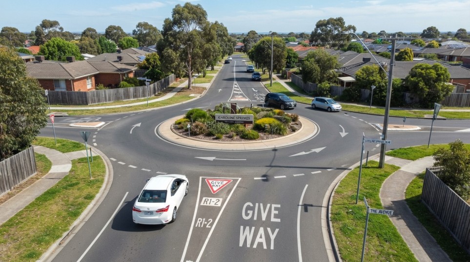 Learner practising roundabout driving during lessons in Melbourne's western suburbs