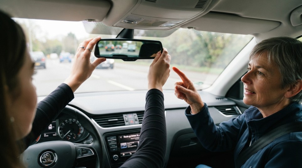 Learner driver adjusting mirrors during first driving lesson in Wyndham Vale