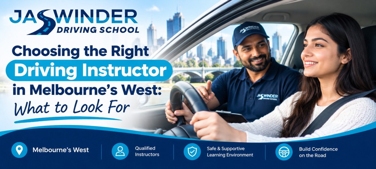 Learner driver and instructor during a driving lesson in Melbourne's western suburbs